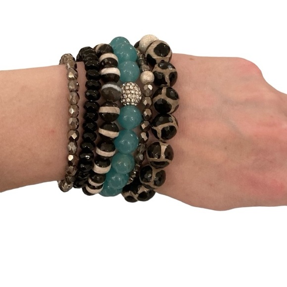 🔸NWT🔸 Agate and Amazonite Gemstone Beaded Bracelet Set - Picture 2 of 16